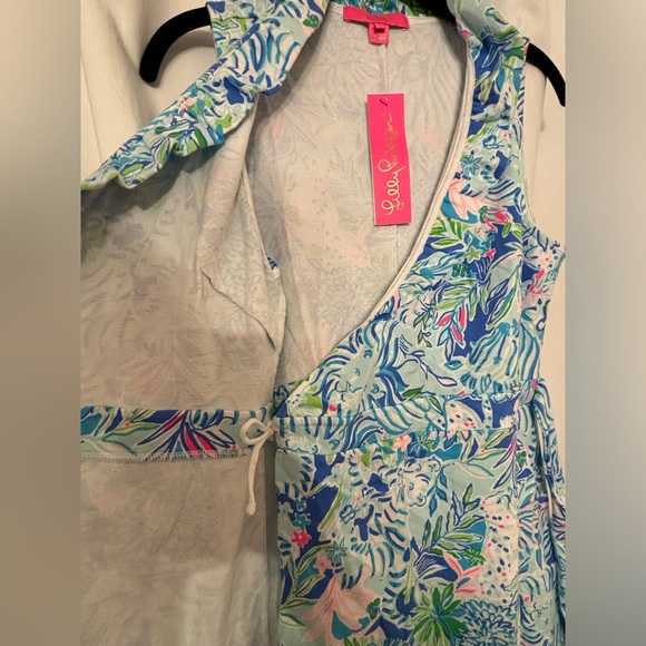 NWT Lilly Pulitzer Romeo Wrap Dress Coastal Blue Lion Around - Picture 3 of 5
